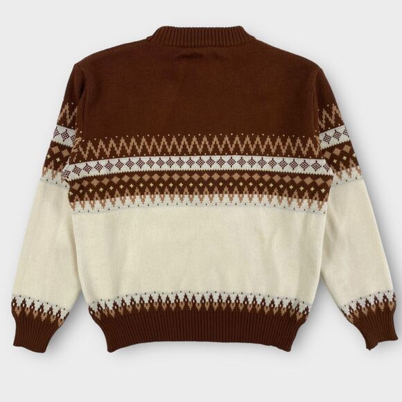 VINTAGE Fruit of the Loom Sweater Mens Extra Large Brown Fair Isle Pullover 60s - Picture 5 of 9